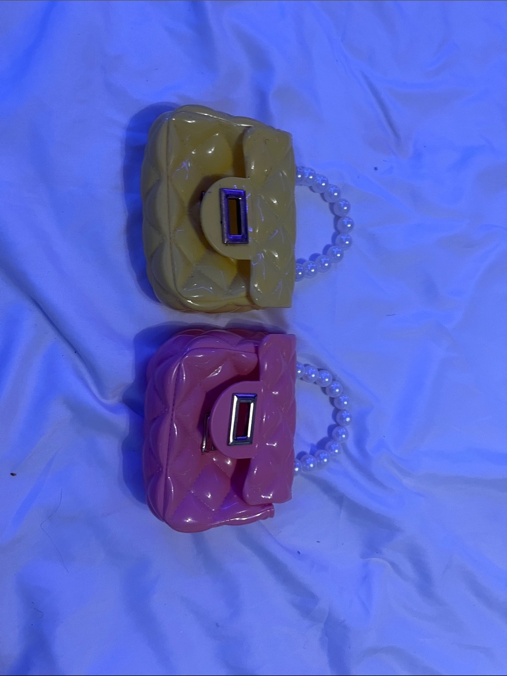 Pearl-Handle Quilted Mini Bag - Pink and Yellow